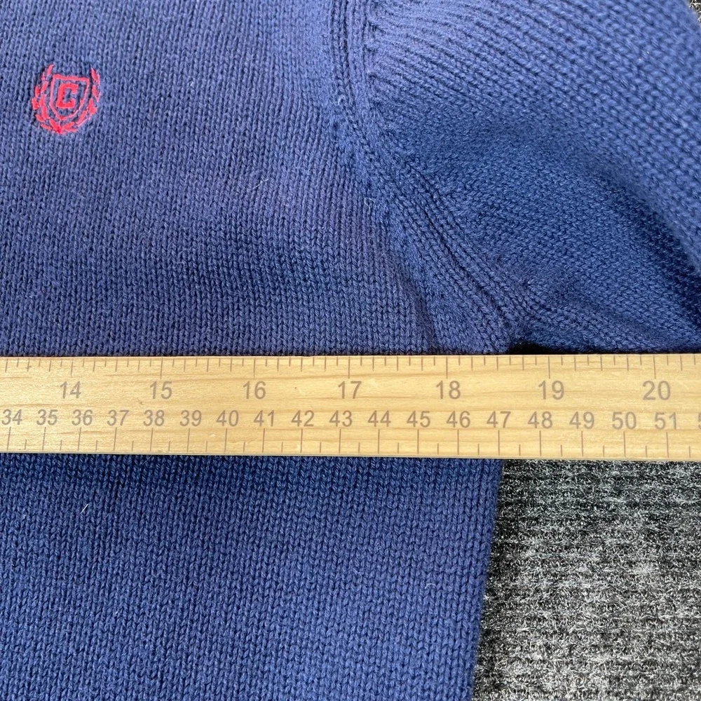 Chaps Crewneck Sweater Boys L 14/16 Blue Cotton Knit Nautical Preppy School Logo